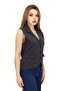 Women's Brown Striped Crop Cut Jacket Vest Double Breasted Lapel Buttoned Blazer Vest - 2