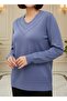V-Neck Nopenli Seasonal Young Mother Blouse / Indigo - 3