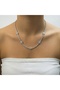 316L Anti-Tarnish Steel Silver Color Baguette Stone Women's Necklace - 3