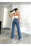 Carla Stretch Fabric Women's Blue Super High Waist Loose Leg Denim Loose Palazzo Pants - 4