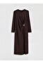 Plum Crew Neck Ruched Dress with Metal Buckle (S6) - 5