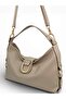 Cream Casual Soft Textured Women's Hand and Shoulder Bag with Lock Detail and Long Strap - 5