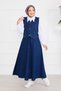 Hijab Denim Suit with Vest and Skirt in Navy Blue - 4