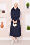 Zippered Hooded Crop Skirt Hijab Set Navy Blue - 5