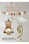 Retro Happy Birthday Written Bear Balloon Set - Retro Cloud - Retro Raka - Retro Flag Written 9 Years Old