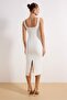 Beyaz Kalp Yaka Bodycone/Vücudu Saran Midi Elbise TPRSS26EL00045 - 9