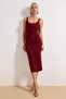 Bordo Vücuda Oturan Midi Örme Elbise TPRAW26EL00161