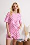 Pembe %100 Pamuklu Kalp Desenli Şortlu Örme Pijama Takımı THMSS21PT1485 - 2