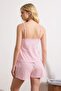 Pembe %100 Pamuklu Kalpli Dantelli İp Askılı Şortlu Örme Pijama Takımı THMSS24PT00106 - 4