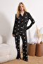 Siyah %100 Pamuklu Kalpli Örme Pijama Takımı THMAW21PT0548 - 2