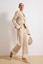 Bej Keten Görünümlü Paça Detaylı Wide Leg/Geniş Paça Pantolon TWOSS26PL00023 - 2