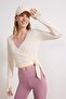 Ekru Micro Bağlamalı Kruvaze Crop Örme Spor Bluz/Bolero THMSS26BZ00002