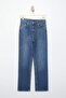 Premium Koyu Mavi More Sustainable Özel Kumaş Yüksek Bel Az Esnek Mom Jeans TWOSS26JE00113 - 5