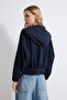 Lacivert Oversize Yazlık Kumaşlı Peplum Detaylı Kapüşonlu Yazlık Kumaşlı İnce Mont TWOSS26MO00002 - 5