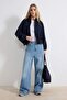 Lacivert Oversize Yazlık Kumaşlı Peplum Detaylı Kapüşonlu Yazlık Kumaşlı İnce Mont TWOSS26MO00002 - 3