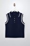 Lacivert Polo Yaka Çizgi Detaylı İnce Yazlık Triko Bluz TBBSS26AF00034 - 5