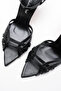 Women's Open Cage Toe Design Thin Heeled Shoes Prona Black Skin - 3