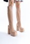 Women's Below-The-Knee High Heel Platform Boots Juvily Nude Patent Leather - 3