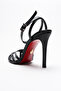 Women's Open Cage Toe Design Thin Heeled Shoes Prona Black Skin - 2