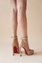 Nude Patent Leather Women's Platform Heeled Shoes with Helmet Accies - 6