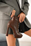 Women's Lace-Up Zippered High Heel Boots Viole Brown Skin - 4