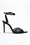 Women's Open Cage Toe Design Thin Heeled Shoes Prona Black Skin
