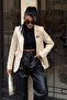 Beige Bow Brooch Lined Slim Fit Jacket 6149 R9-F-K1 - 3