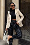 Beige Bow Brooch Lined Slim Fit Jacket 6149 R9-F-K1 - 4