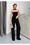 Women's Black Leopard Patterned Satin Trousers - 4