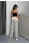 Women's Ecru Leopard Patterned Satin Trousers - 6