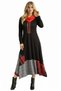 Women's Black Plaid Long Dress with Red Detail - 4