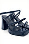 Women's Special Design Ankle Strap Platform Heeled Navy Blue Patent Leather Evening Dress Shoes - 7