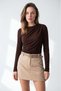 Brown Drape Detailed Long Sleeve Women's Blouse Sh358