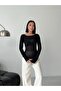 Women's Transparent Boat Neck Black Blouse Ultra Light Soft Blouse - 6