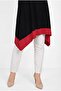 Women's Large Size Asymmetrical Cut Garnished Black-Red Blouse - 5