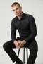 Slim Fit Plain Black Long Sleeve Shirt - 3