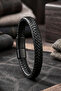 Men's Leather Bracelet Black Hair Braid Magnetic Lock Leather Bracelet