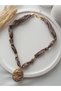 Scarf Necklace Bandana Polymer Clay Necklace Handmade Trending Women Figure Light Brown Fabric Necklace - 5