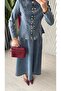 Women's Double Button Detailed Stylish Denim Skirt Suit - 2