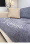 Sofa Bed Cover – Non-Slip Base with Sponge Velvet Fabric Smoke Gray Embossed Print - 2