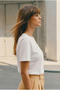 Padded White T-Shirt, Women's T-Shirt with Shoulder Pads, Cotton Knitted Combed Cotton T-Shirt, Crew Neck T-Shirt - 6