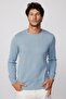 Men's Slim Fit Crew Neck Honeycomb Pattern Blue Knitwear Sweater