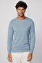 Men's Slim Fit Crew Neck Honeycomb Pattern Blue Knitwear Sweater - 2