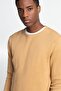 Beige Yellow Honeycomb Patterned Slim Fit Knitwear Men's Sweater - Crew Neck - 2