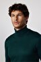 Men's Slim Fit Full-Top Collar Solid Wool Green Knitwear Sweater - 3