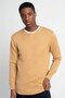 Beige Yellow Honeycomb Patterned Slim Fit Knitwear Men's Sweater - Crew Neck