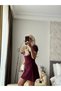 Half Buttoned Short Sleeve Mini Polo Collar Knitwear College Dress Bordo - 3