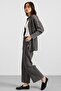 Zipper and Pencil Detail Jacket and Trousers Denim Two-Piece Set Gray 9396-Tk - 6