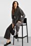 Zipper and Pencil Detail Jacket and Trousers Denim Two-Piece Set Gray 9396-Tk - 3
