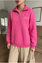 Women's Oversize Zippered Stand Collar Slogan Printed 3-thread Fleece Lined Tunic Sweatshirt - 5